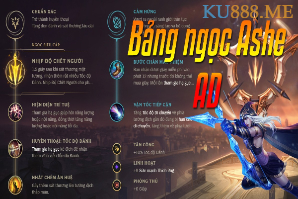 Bảng ngọc Ashe mùa 11 vị trí Ad giúp game thủ leo rank 3 Bảng ngọc Ashe mùa 11 giúp tăng tốc đánh và khả năng hút máu cho cô nàng