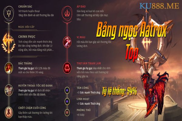 Hướng dẫn cách cộng bảng ngọc Aatrox mùa 11 chi tiết 1 Bảng ngọc dành cho vị trí đi đường Top