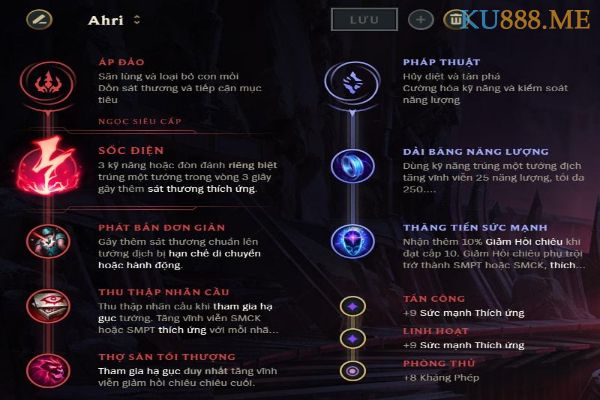 Bảng bổ trợ Ahri mùa 11 - nụ hôn chết chóc 2 Ngọc Áp Đảo - Pháp Thuật cho Ahri