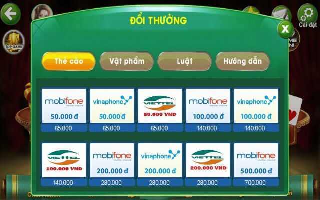 Top những cổng game xóc đĩa đổi thẻ uy tín nhất hiện nay 2 Đổi thẻ cào trong xóc đĩa có rất nhiều mệnh giá khác nhau
